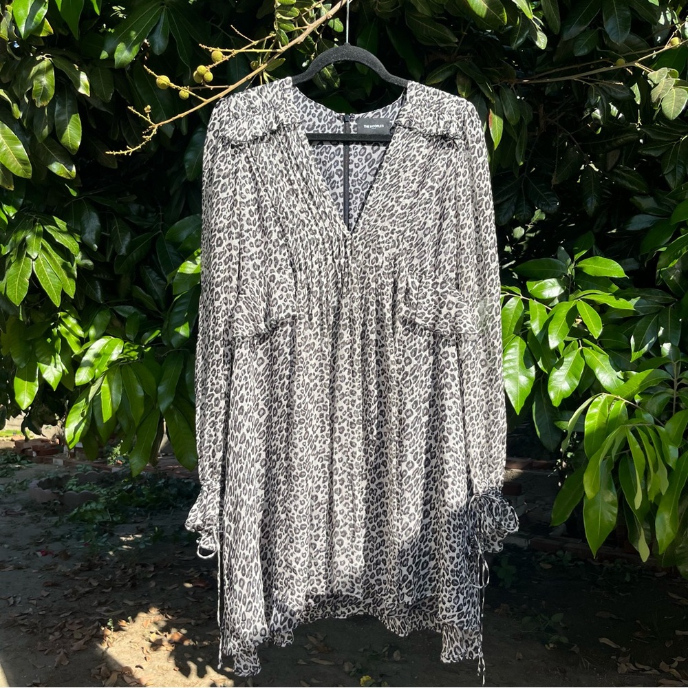 THE KOOPLES light grey silk leopard cheetah animal lurex metallic ruffle mini